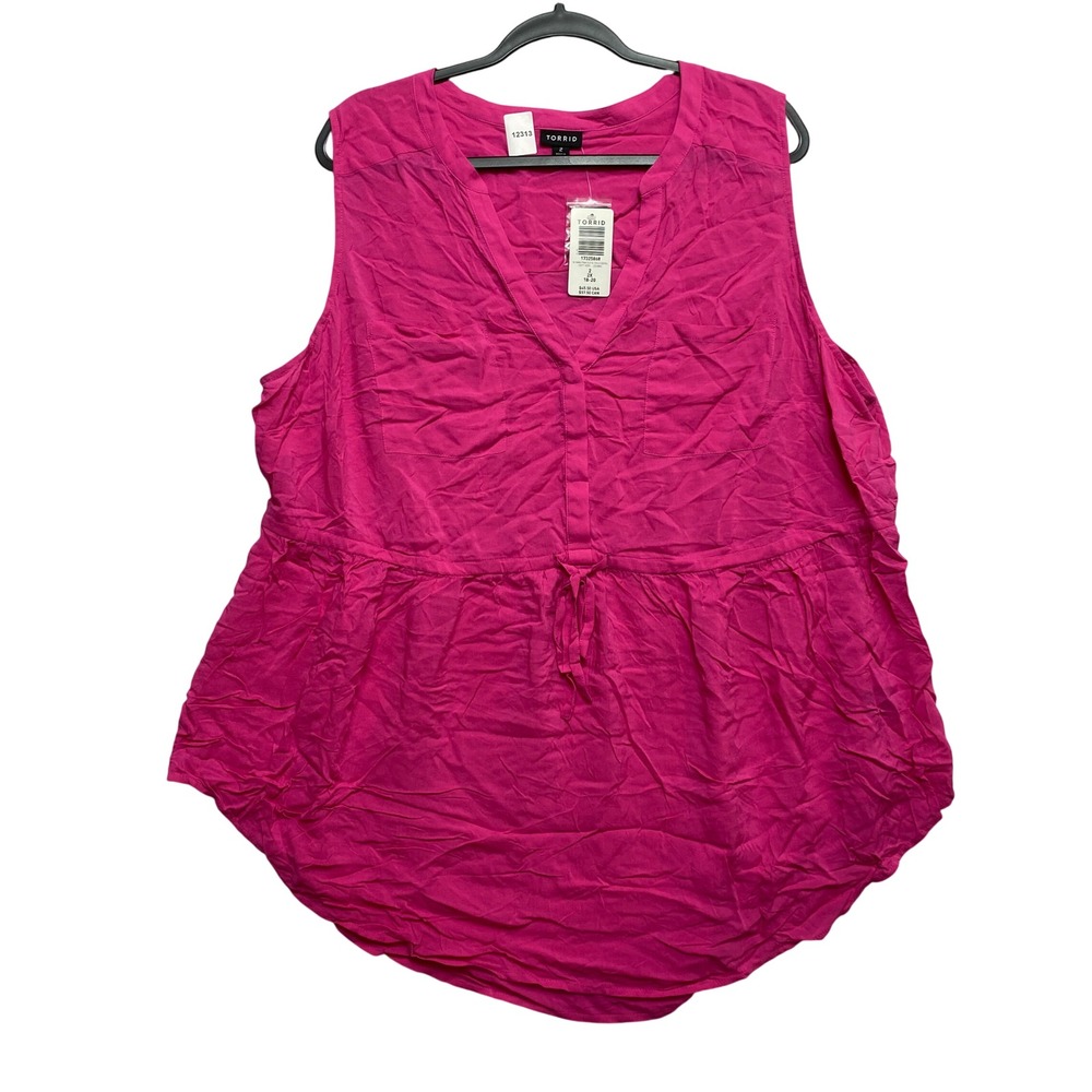 Torrid Babydoll Top Womens 2X Pink Emma Pink Glo SL CHLLS BBYDL Drawstring